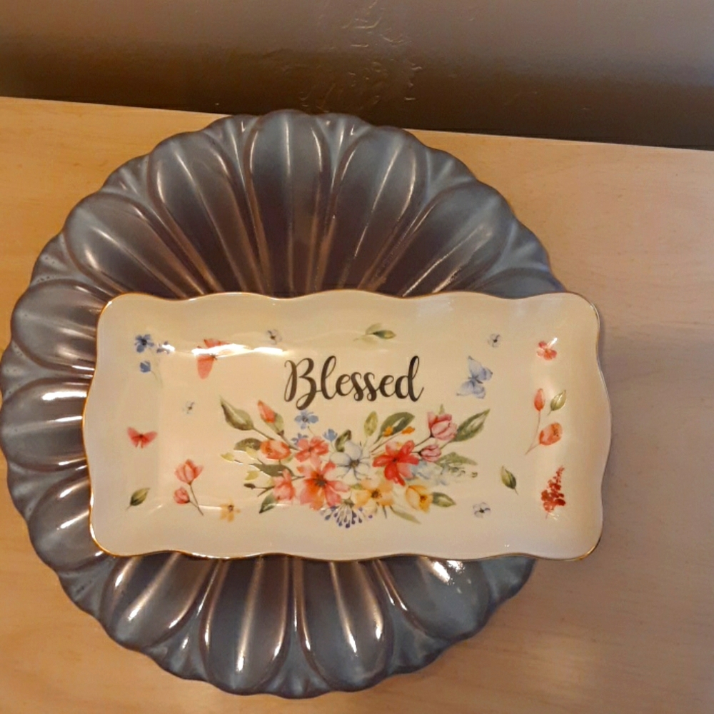 Blessed and flowers  design server plate
